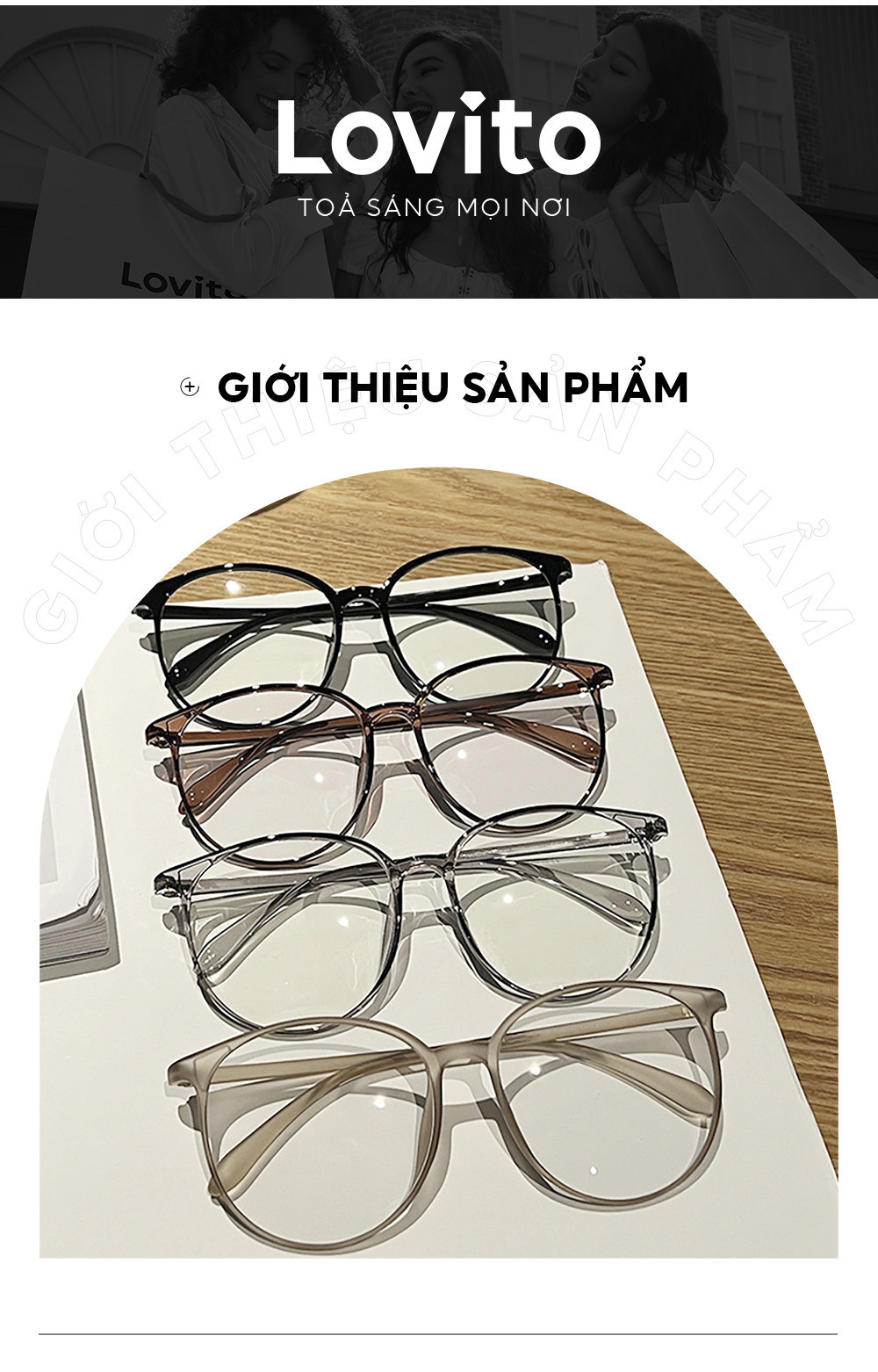 Mô tả Mắt kính Lovito đa năng phong cách thường ngày cho nữ LFA03238 (cà phê/ nâu/ xám/ đen) - 2