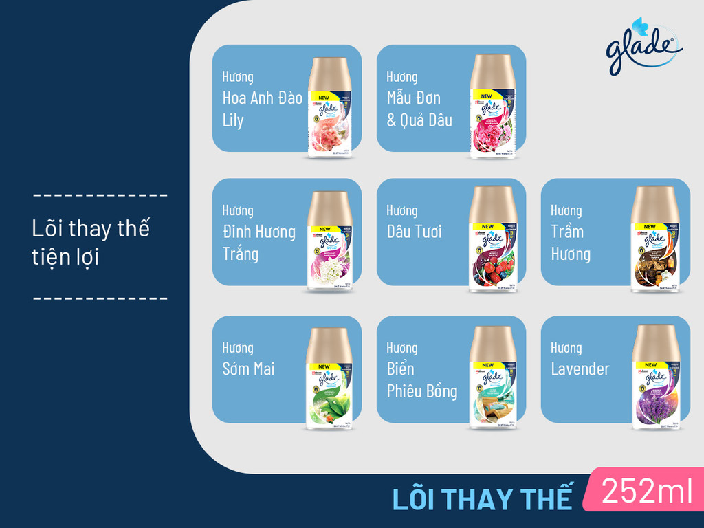Mô tả GLADE Combo Máy Xịt Hương Anh Đào Lily + Lõi Xịt 252ml – Hương Đinh Hương Trắng - 1