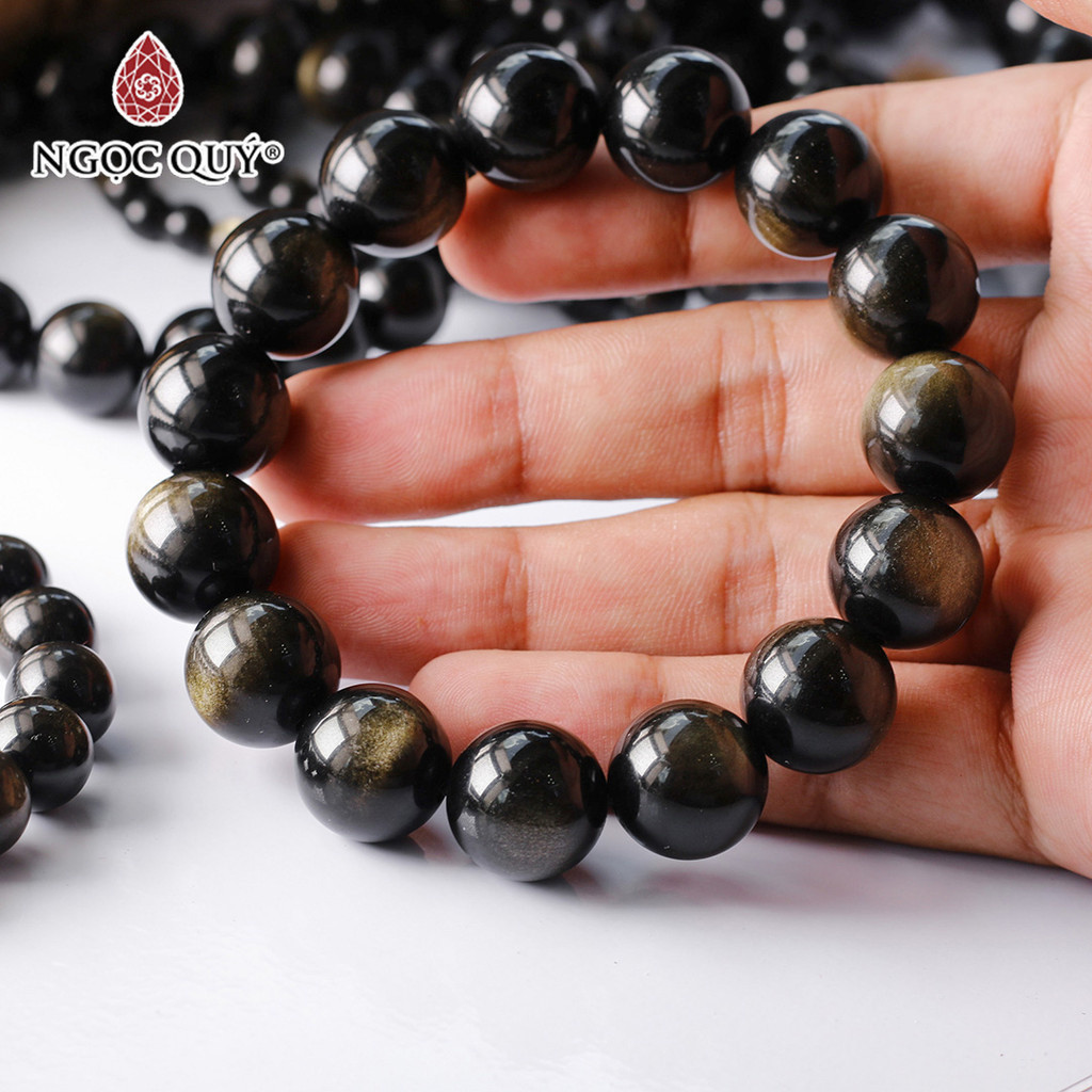 Mô tả Vòng tay hạt trơn đá Obsidian Mắt Vàng Xám - Ngọc Quý - 2