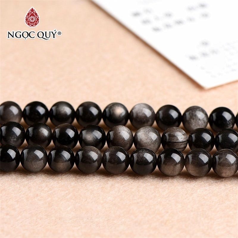 Mô tả Vòng tay hạt trơn đá Obsidian Mắt Vàng Xám - Ngọc Quý - 3