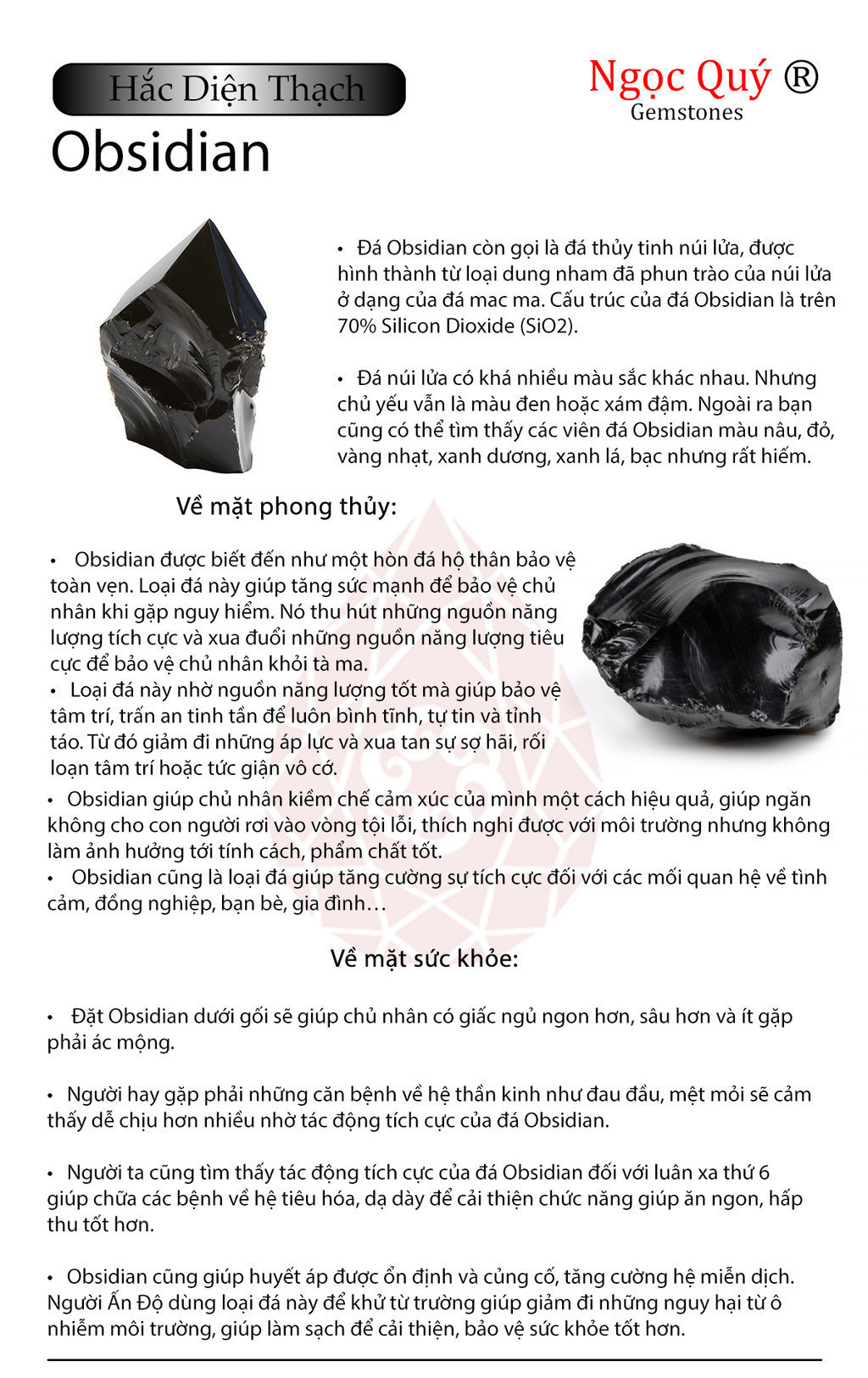 Mô tả Vòng tay đá Obsidian hạt trơn - Ngọc Quý - 1