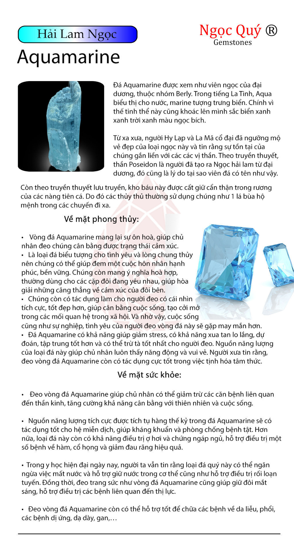 Mô tả Mặt dây chuyền đồng điếu đá Aquamarine - Ngọc Quý - 1