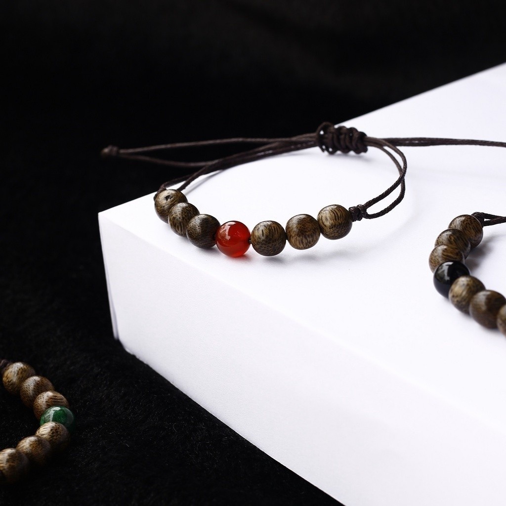 Mô tả Vòng Trầm Hương thắt dây may mắn phối hạt đá thiên nhiên hạt trầm tốc 8mm - Ngọc Quý - 1