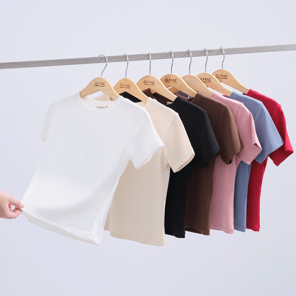 Mô tả Áo thun nữ cổ tròn form ôm body chất vải thun gân co giản mát mẻ thời trang GUMAC LATE0602 - 2
