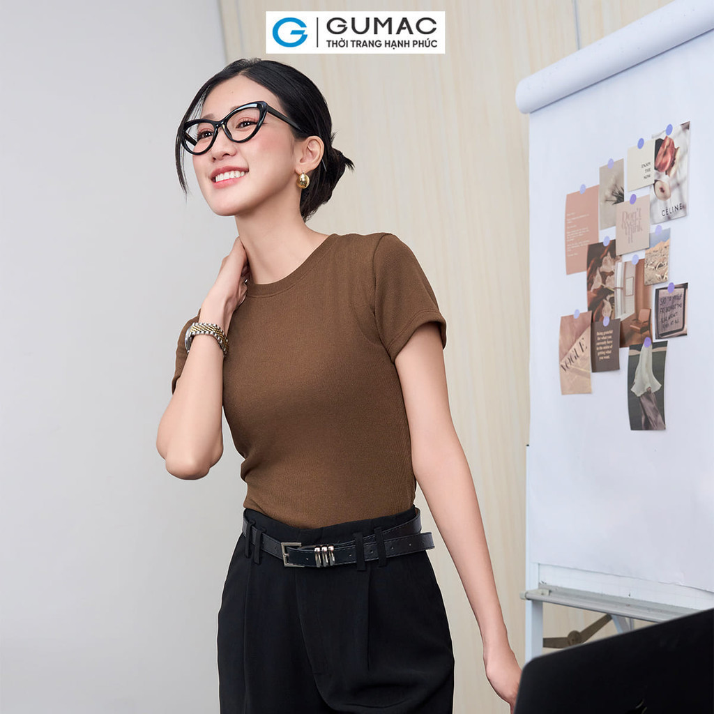 Mô tả Áo thun nữ cổ tròn form ôm body chất vải thun gân co giản mát mẻ thời trang GUMAC LATE0602 - 6