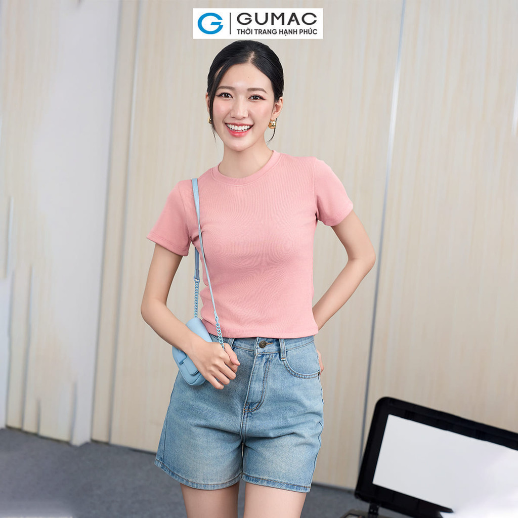 Mô tả Áo thun nữ cổ tròn form ôm body chất vải thun gân co giản mát mẻ thời trang GUMAC LATE0602 - 8