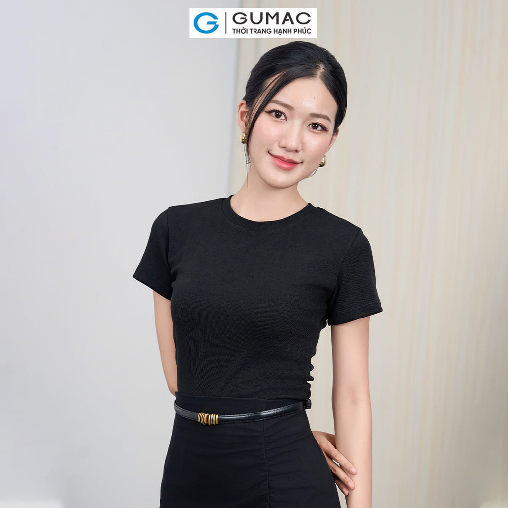 Mô tả Áo thun nữ cổ tròn form ôm body chất vải thun gân co giản mát mẻ thời trang GUMAC LATE0602 - 10