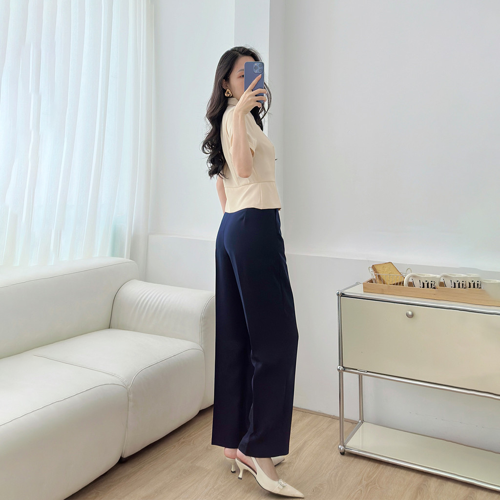 Mô tả Áo sơ mi nữ dáng lửng ôm eo tay ngắn lai lật chéo ý dày dặn thoáng mát thời trang GUMAC LAF0518 - 5
