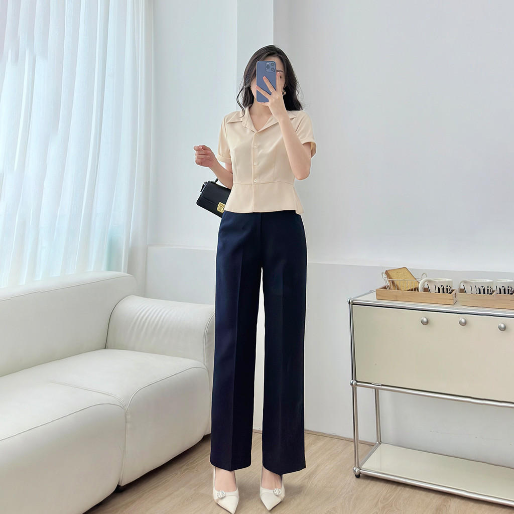 Mô tả Áo sơ mi nữ dáng lửng ôm eo tay ngắn lai lật chéo ý dày dặn thoáng mát thời trang GUMAC LAF0518 - 8