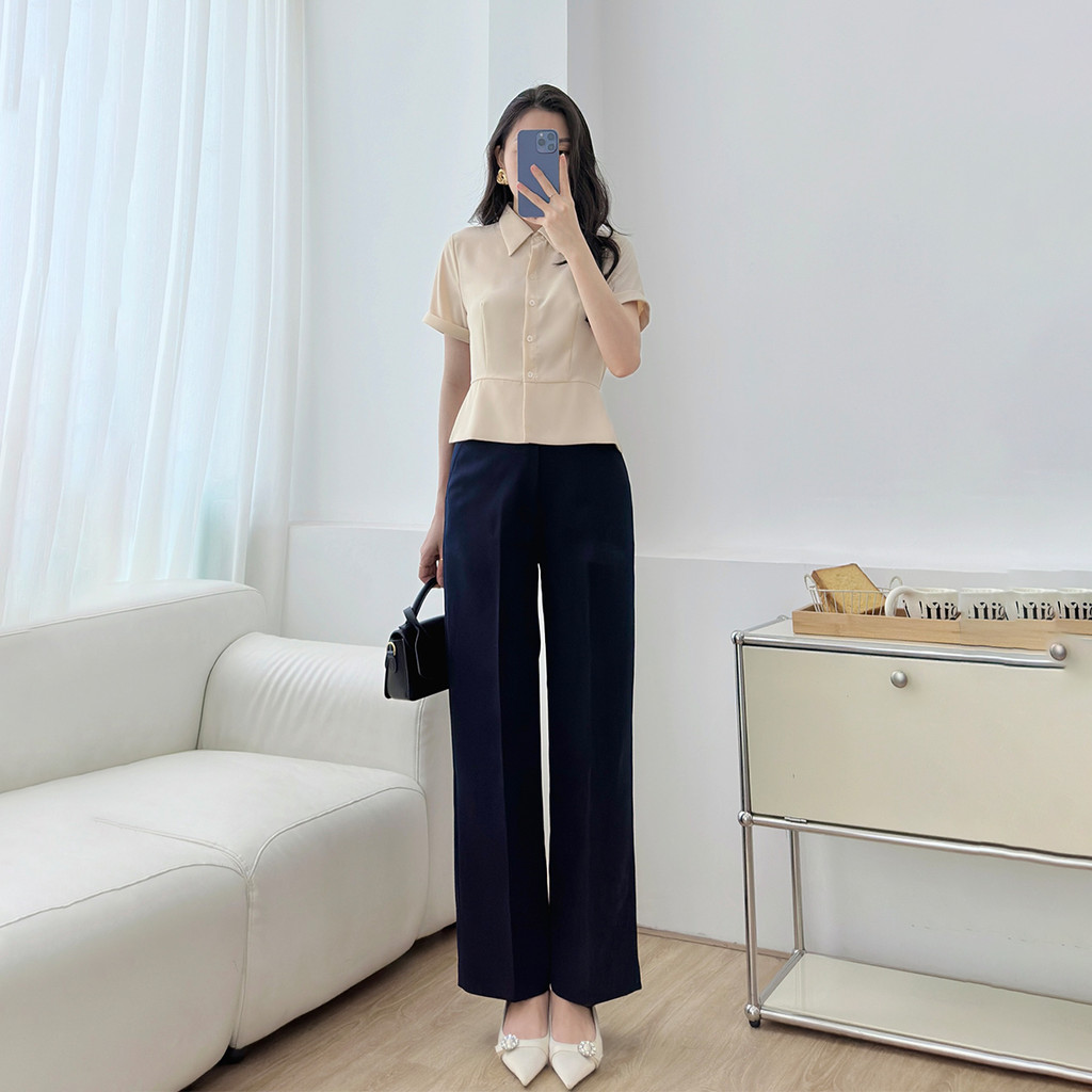 Mô tả Áo sơ mi nữ dáng lửng ôm eo tay ngắn lai lật chéo ý dày dặn thoáng mát thời trang GUMAC LAF0518 - 10