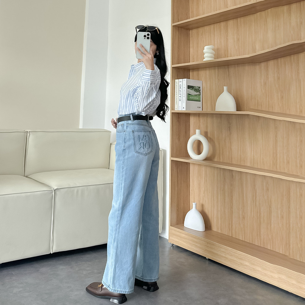 Mô tả Quần jeans suông nữ denim thêu Gmor xanh nhạt tôn dáng thời trang Gmorning - GUMAC YQJE10080 - 9