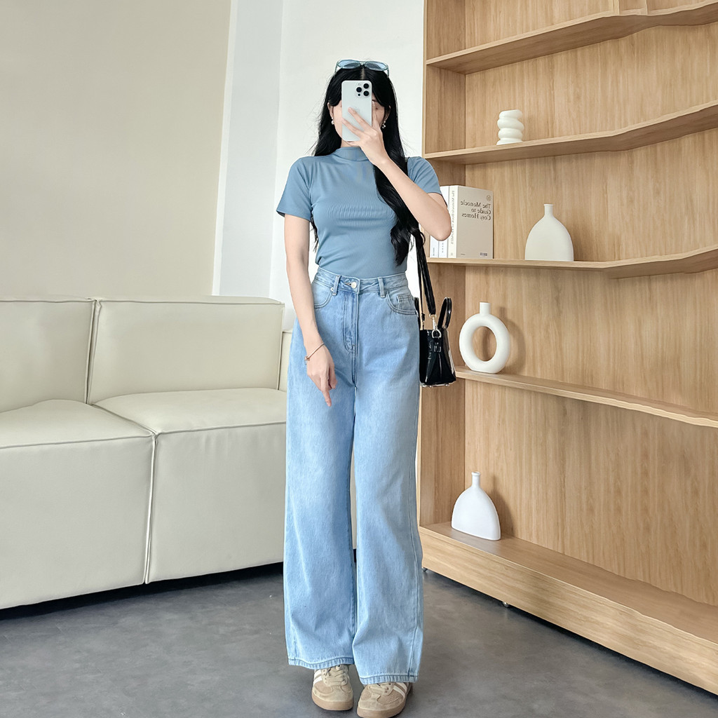 Mô tả Quần jeans suông nữ denim thêu Gmor xanh nhạt tôn dáng thời trang Gmorning - GUMAC YQJE10080 - 10