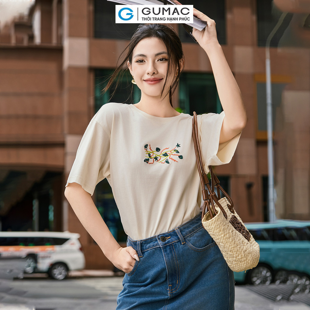 Mô tả Áo thun thêu phom rộng thời trang GUMAC ATE06078 - 3