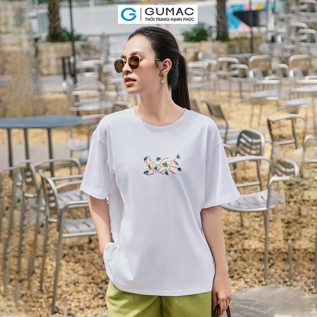 Mô tả Áo thun thêu phom rộng thời trang GUMAC ATE06078 - 4