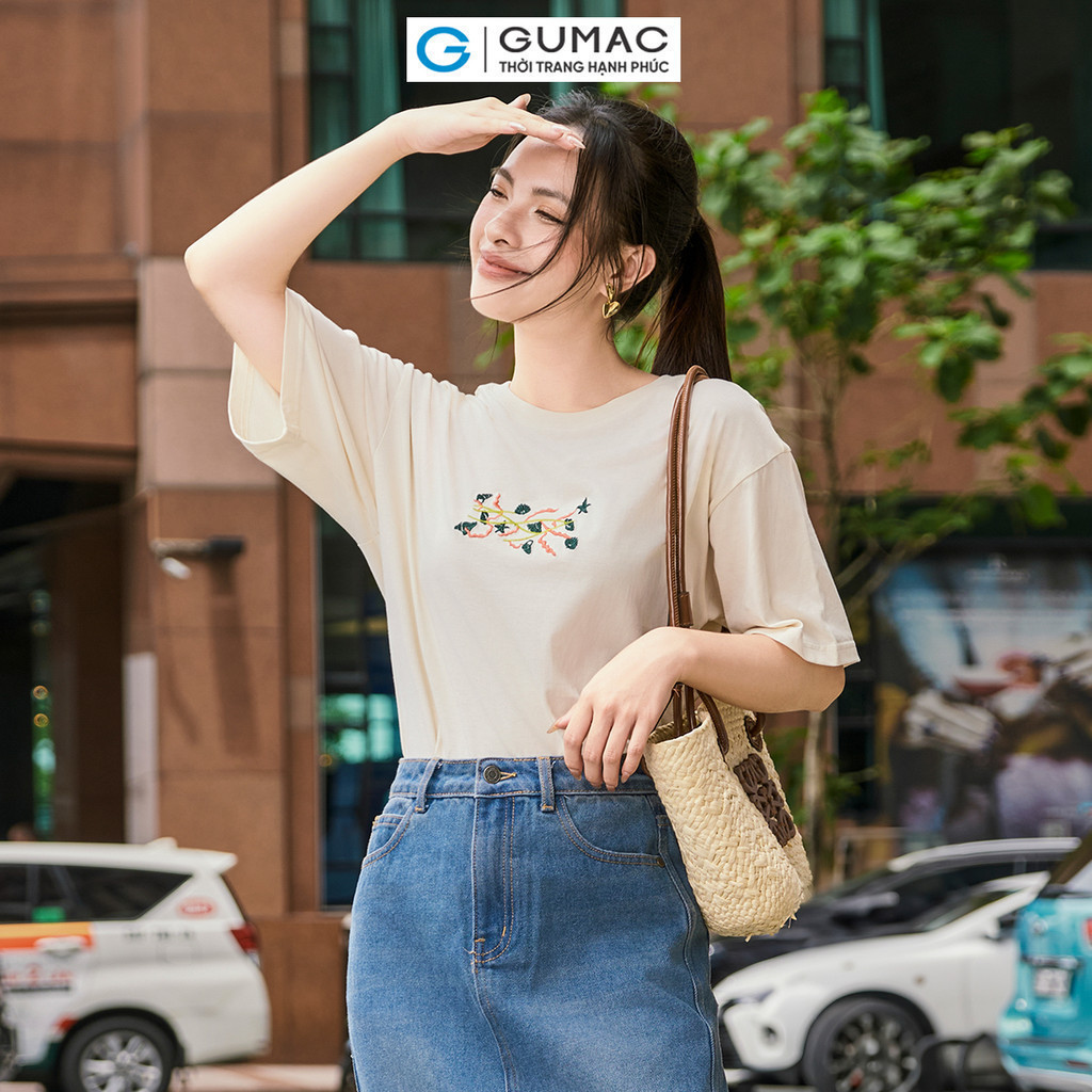 Mô tả Áo thun thêu phom rộng thời trang GUMAC ATE06078 - 5