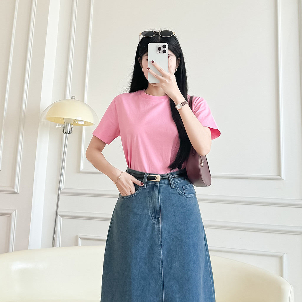 Mô tả Áo thun nữ trơn cotton cổ tròn cơ bản dễ phối màu hồng vàng xanh Gmorning - GUMAC YATE10093-LATE1110 - 7