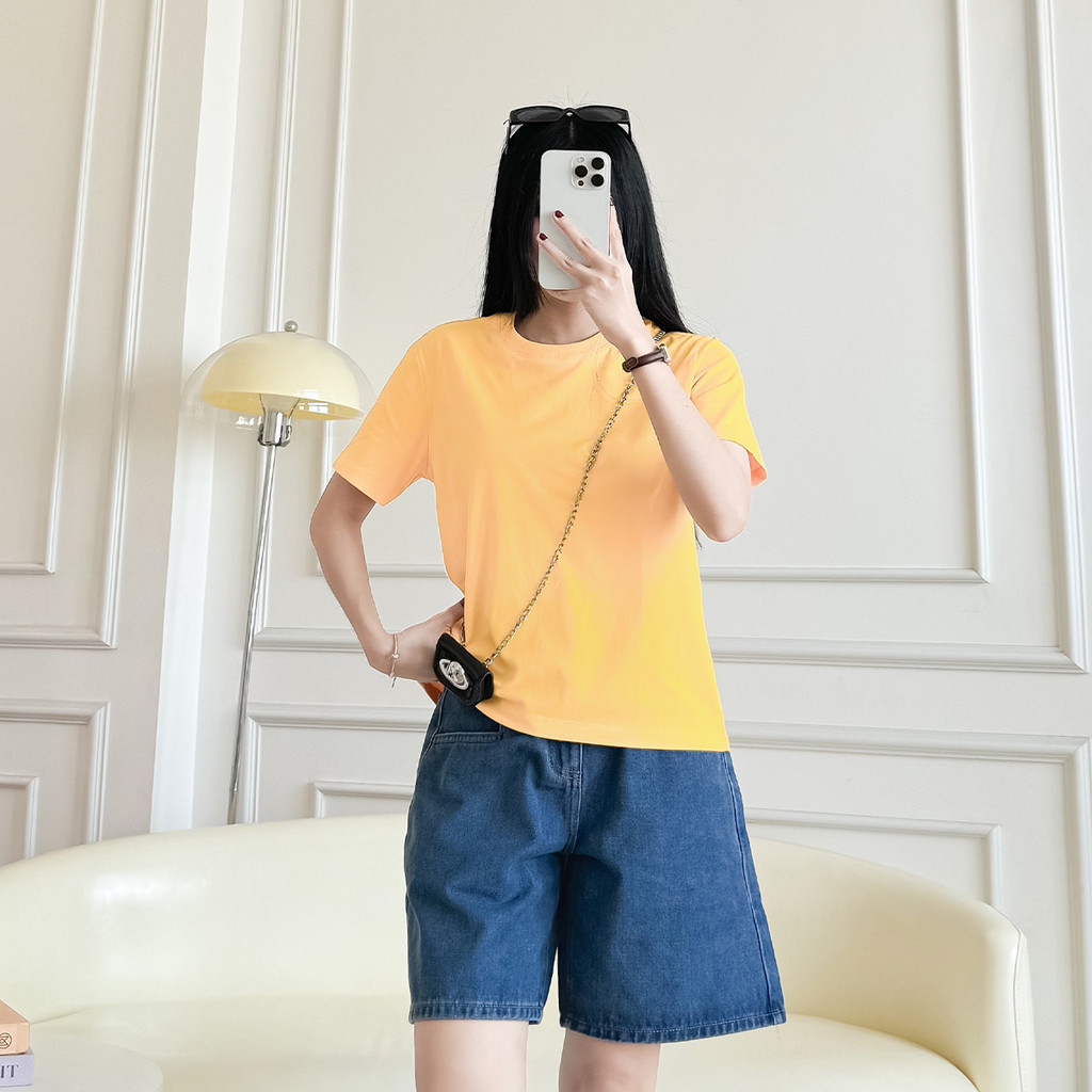 Mô tả Áo thun nữ trơn cotton cổ tròn cơ bản dễ phối màu hồng vàng xanh Gmorning - GUMAC YATE10093-LATE1110 - 8