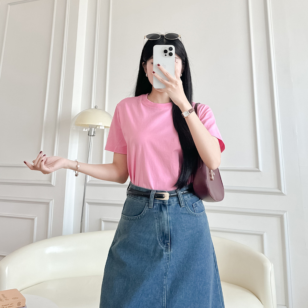 Mô tả Áo thun nữ trơn cotton cổ tròn cơ bản dễ phối màu hồng vàng xanh Gmorning - GUMAC YATE10093-LATE1110 - 9