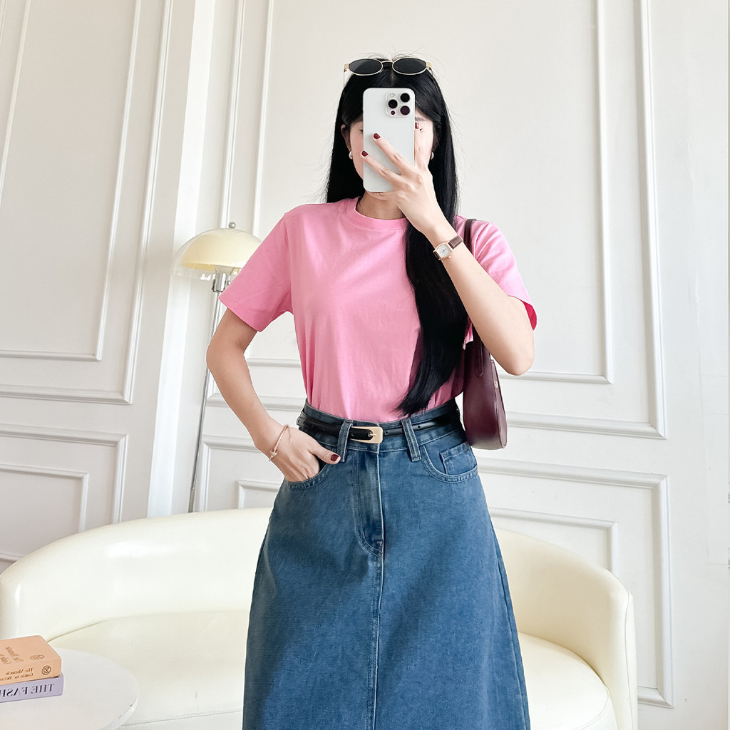 Mô tả Áo thun nữ trơn cotton cổ tròn cơ bản dễ phối màu hồng vàng xanh Gmorning - GUMAC YATE10093-LATE1110 - 10