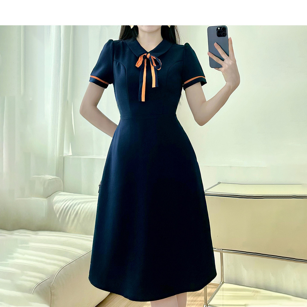 Mô tả Đầm A nẹp tay phối nơ cổ thanh lịch thiết kế công sở đi chơi dạo phố thời trang GUMAC LDE0614 - 7