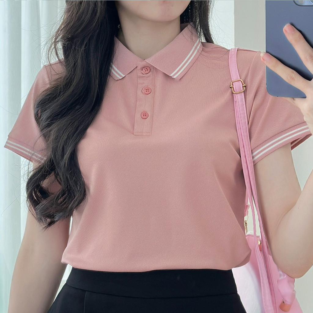 Mô tả Áo polo nữ thun cá sấu thời trang GUMAC phối sọc 2 viền thiết kế đẹp nhiều màu thanh lịch LPLE0917 - 2