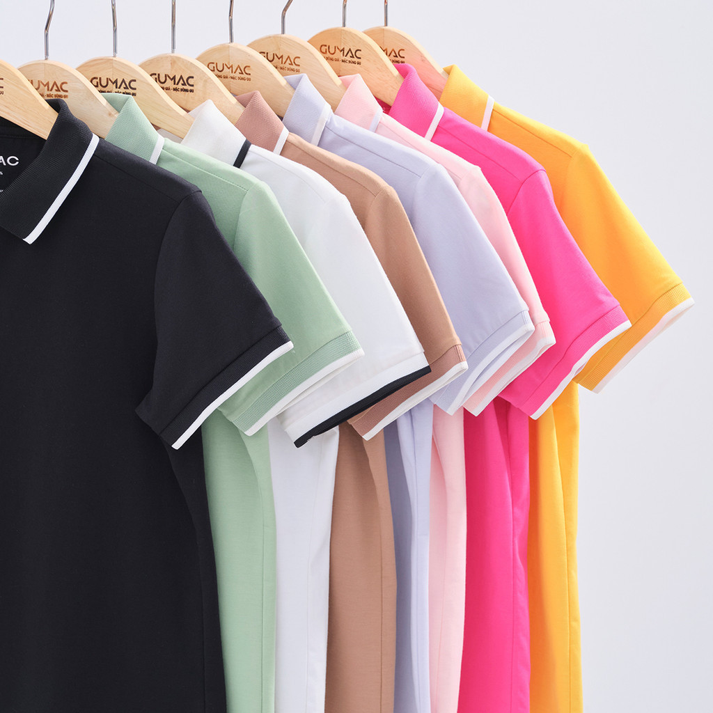 Mô tả Áo thun polo nữ màu hồng - tím thời trang GUMAC có cổ đẹp thiết kế trơn cơ bản thoáng khí PLE03028 - 2