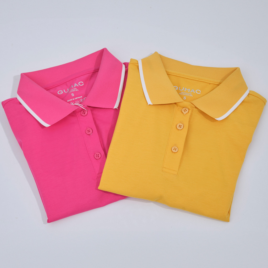 Mô tả Áo thun polo nữ màu hồng - tím thời trang GUMAC có cổ đẹp thiết kế trơn cơ bản thoáng khí PLE03028 - 4