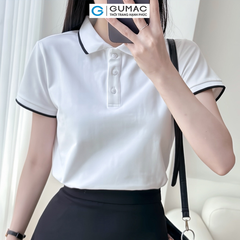 Mô tả Áo thun polo nữ màu hồng - tím thời trang GUMAC có cổ đẹp thiết kế trơn cơ bản thoáng khí PLE03028 - 5