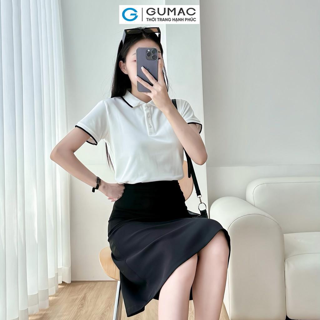 Mô tả Áo thun polo nữ màu hồng - tím thời trang GUMAC có cổ đẹp thiết kế trơn cơ bản thoáng khí PLE03028 - 9