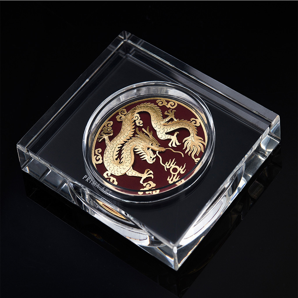 Mô tả Quà Tặng Mỹ Nghệ Phủ Vàng 24K ( Chặn Giấy) PRIMA ART - Rồng Vinh Hiển - Size 10x12cm - DGS-0029-01 - 1