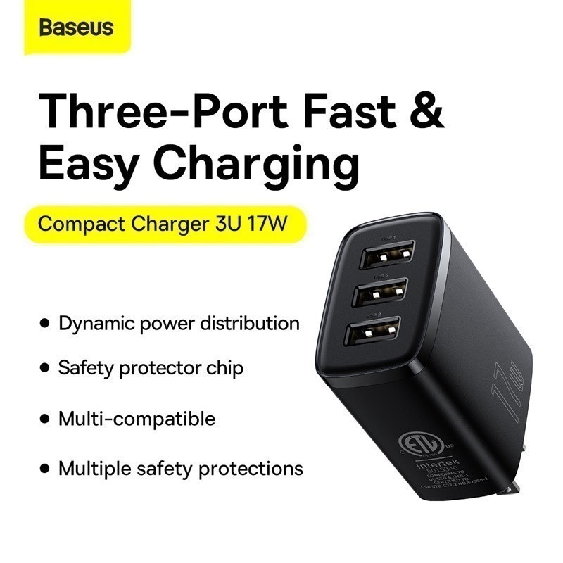 Mô tả Củ sạc nhanh Baseus Compact 3 cổng Usb 17W EU - 1
