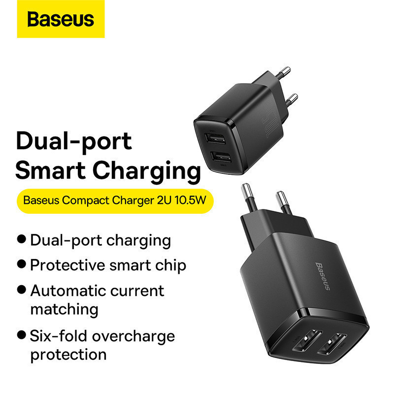 Mô tả Củ sạc nhanh đa năng Baseus Compact hai cổng Usb 10.5W EU - 1
