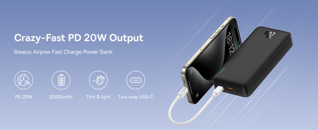 Mô tả Pin sạc dự phòng Baseus Airpow 20000mAh 20W Power Dilevery kèm dây sạc nhanh Usb Type-C - 5