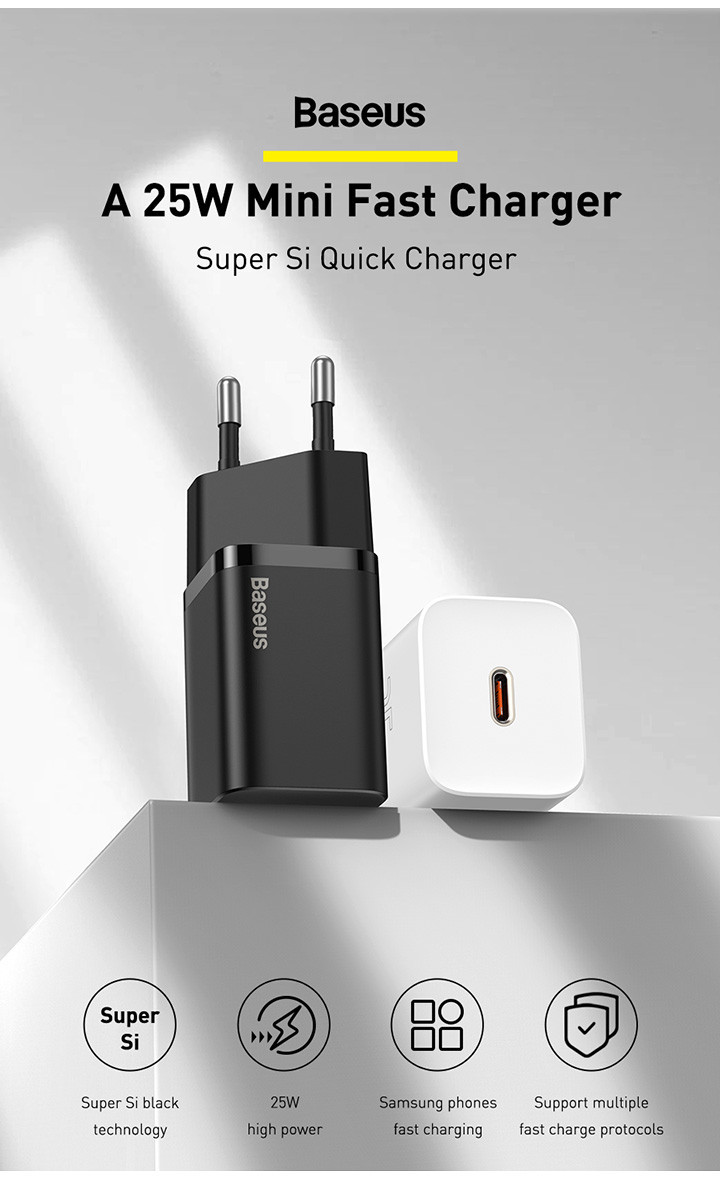Mô tả Bộ sạc nhanh Type-C Baseus Super Si 25W PD/ QC3.0 Quick charger, With Cable Type-C To Type-C 1m - 2