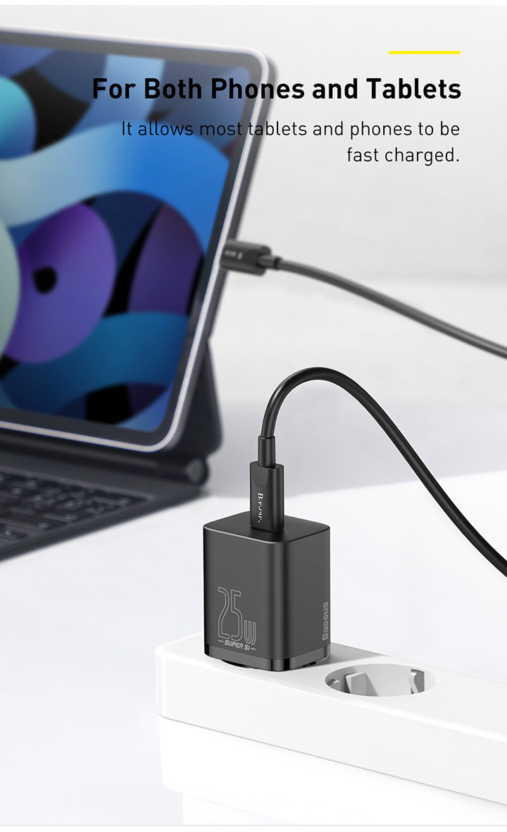 Mô tả Bộ sạc nhanh Type-C Baseus Super Si 25W PD/ QC3.0 Quick charger, With Cable Type-C To Type-C 1m - 6