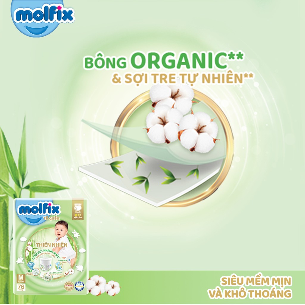 Mô tả Combo 3 Tã/bỉm quần Molfix Thiên nhiên Super Jumbo M56/L52/XL46/XXL42 - 10