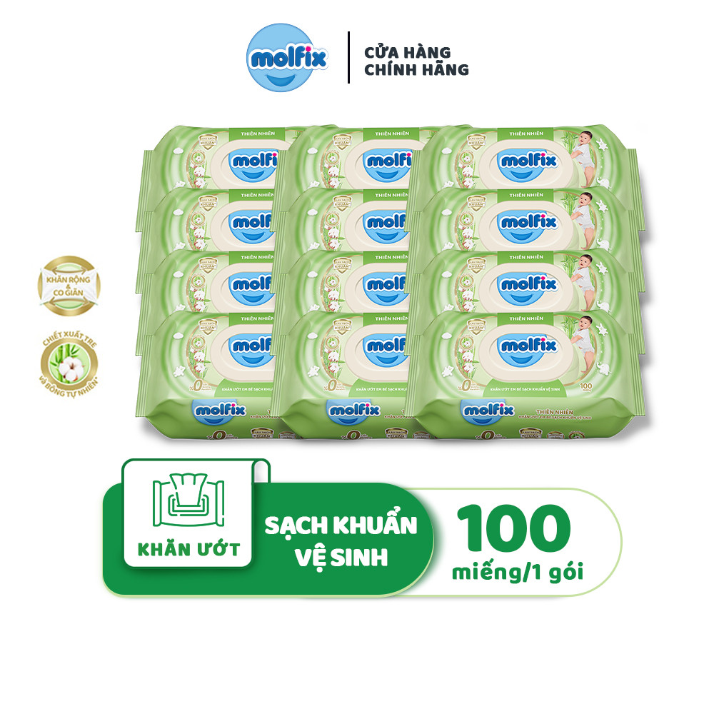 Mô tả Combo 12 Khăn ướt Molfix Thiên nhiên Sạch khuẩn vệ sinh - 1 Gói 100 miếng - 2