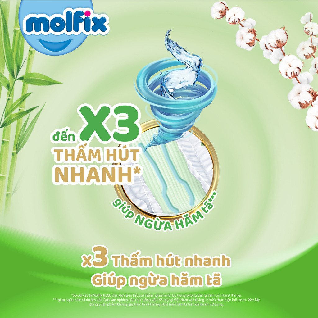 Mô tả Tã/bỉm dán Molfix Thiên nhiên Super Jumbo S80/ M76/ L68/ XL64/ XXL54 - 6