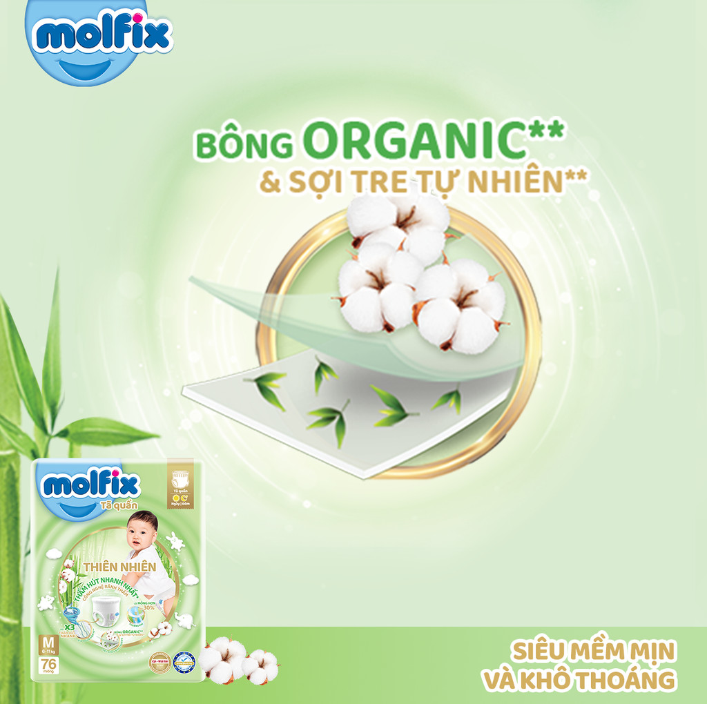 Mô tả Tã dán thiên nhiên Molfix Jumbo NB70/S54/M46/L42/XL38 - 7