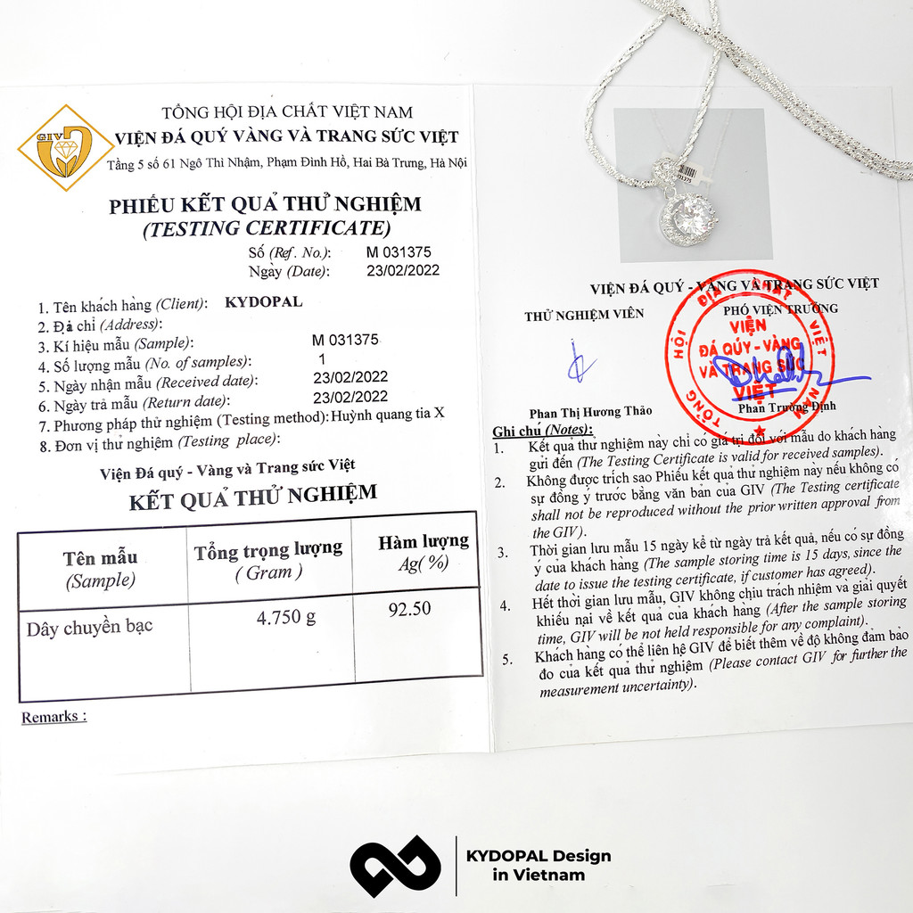 Mô tả Dây chuyền bạc KYDOPAL đính đá cao cấp trang sức bạc nữ sang trọng 925 - 9C1 - 3