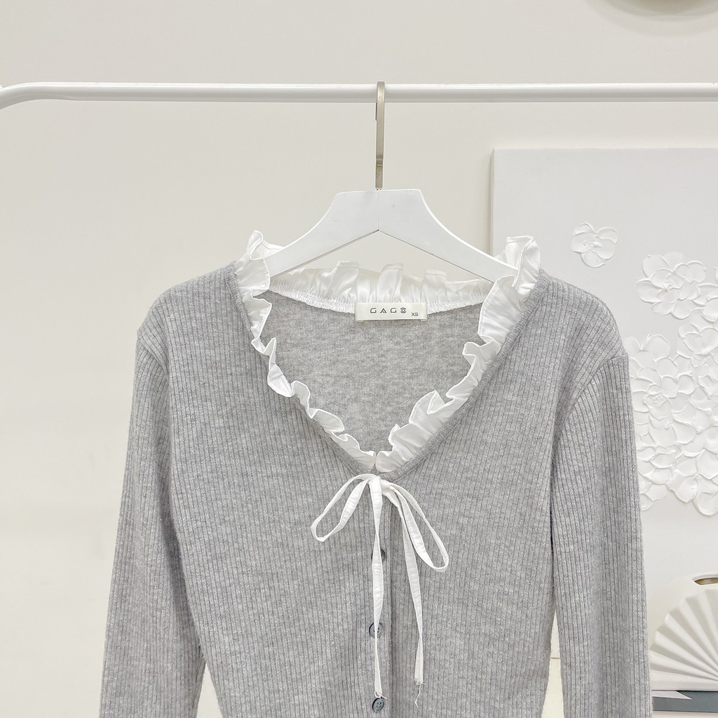 Mô tả Áo Thun GAGO Brand Cotton Phối Cổ Bèo Tay Dài Phong Cách Hàn Quốc Tiểu Thư Sang Chảnh Thoải Mái GA5099 - 4