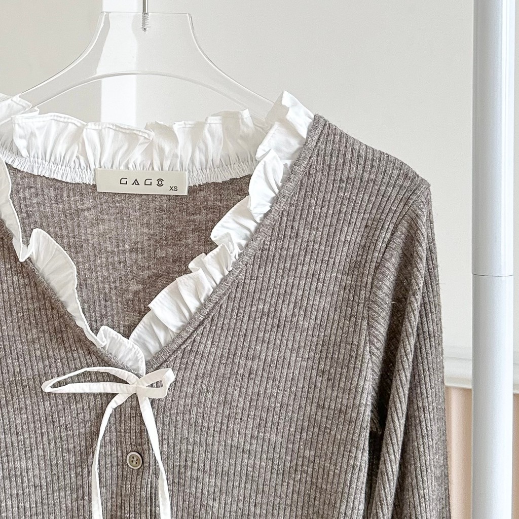 Mô tả Áo Thun GAGO Brand Cotton Phối Cổ Bèo Tay Dài Phong Cách Hàn Quốc Tiểu Thư Sang Chảnh Thoải Mái GA5099 - 5
