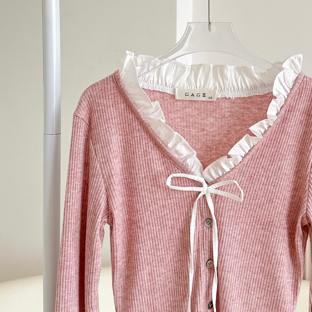 Mô tả Áo Thun GAGO Brand Cotton Phối Cổ Bèo Tay Dài Phong Cách Hàn Quốc Tiểu Thư Sang Chảnh Thoải Mái GA5099 - 6