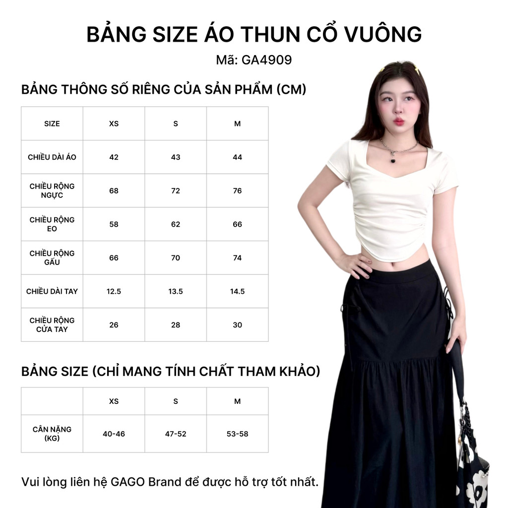 Mô tả Áo Thun Nữ Cổ Vuông Vạt Đổ Tay Ngắn Ôm Sát Chất Thun Len Tăm Mát GAGO GA4909 4928 - 1