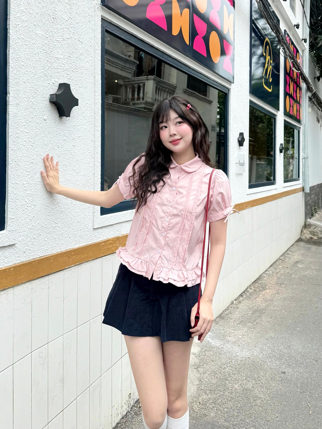 Mô tả Áo sơ mi babydoll ngắn tay form suông GAGO Brand cổ lá sen cộc tay phù hợp đi chơi đi làm GA5101 - 1