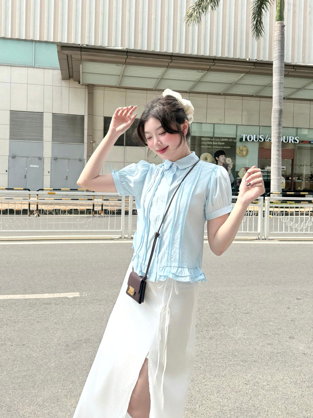 Mô tả Áo sơ mi babydoll ngắn tay form suông GAGO Brand cổ lá sen cộc tay phù hợp đi chơi đi làm GA5101 - 3