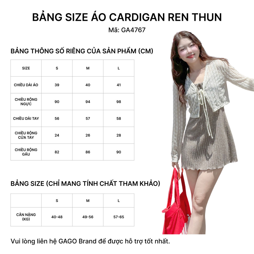 Mô tả Áo khoác cardigan thun ren GAGO nữ dáng croptop, áo khoác nữ nhẹ mùa hè phong cách dạo phố tiểu thư GA4767 - 1
