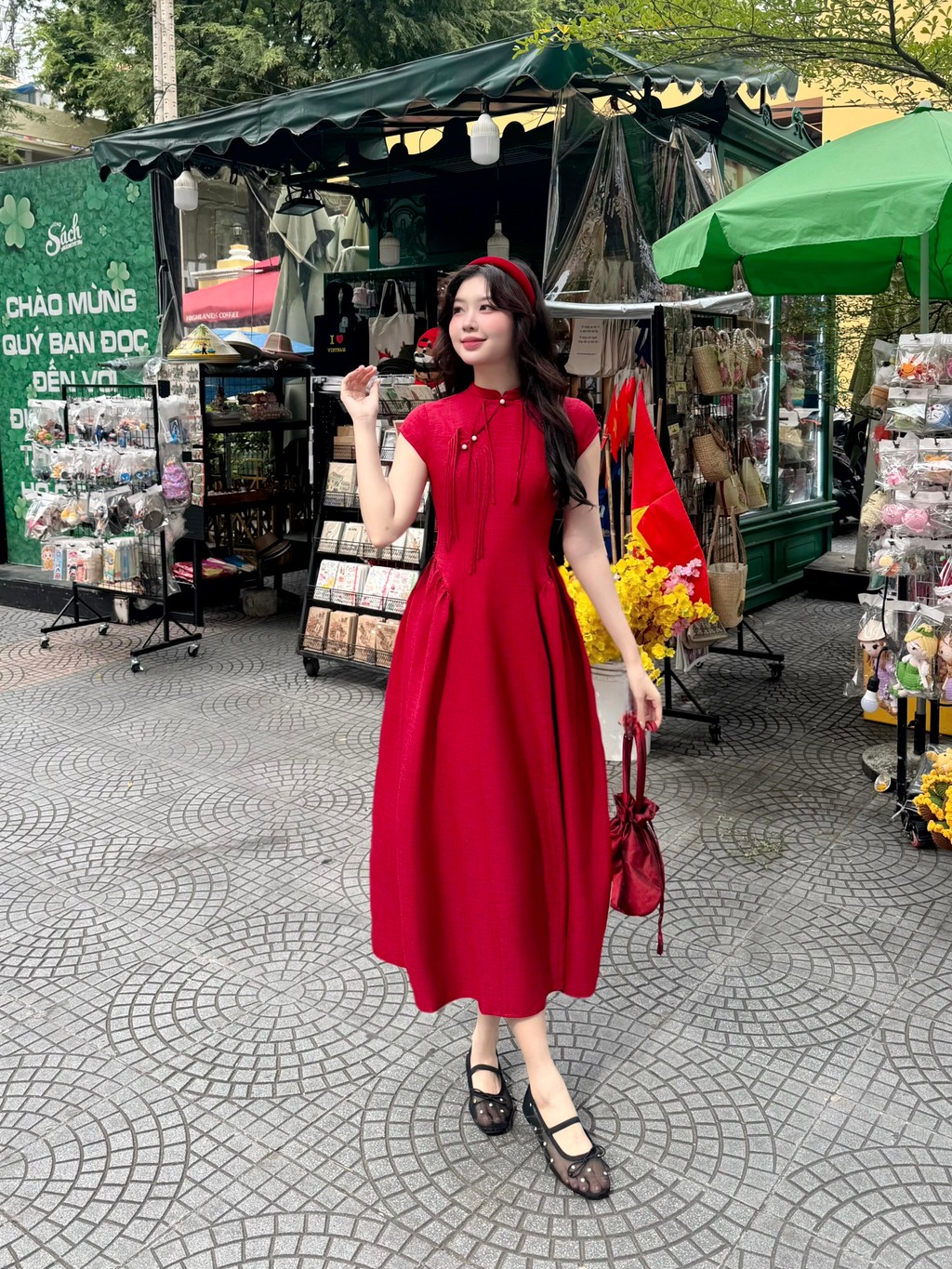 Mô tả Đầm đũi dài cổ tàu thắt nơ ngắn tay GAGO dáng xoè tiểu thư nữ tính dịu dàng GG5077 - 2