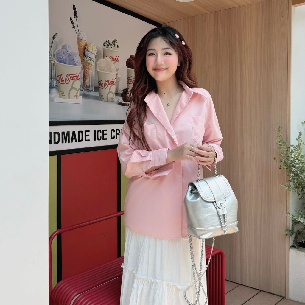 Mô tả Áo Sơ Mi Oversize Thời Trang Nữ Thân Lệch Tay Dài Gago GA4756 - 2