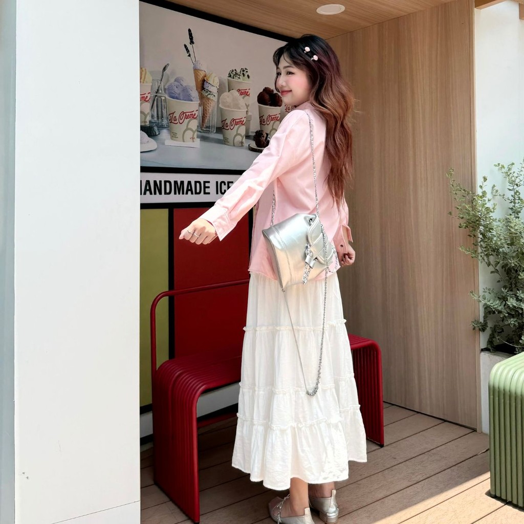 Mô tả Áo Sơ Mi Oversize Thời Trang Nữ Thân Lệch Tay Dài Gago GA4756 - 3